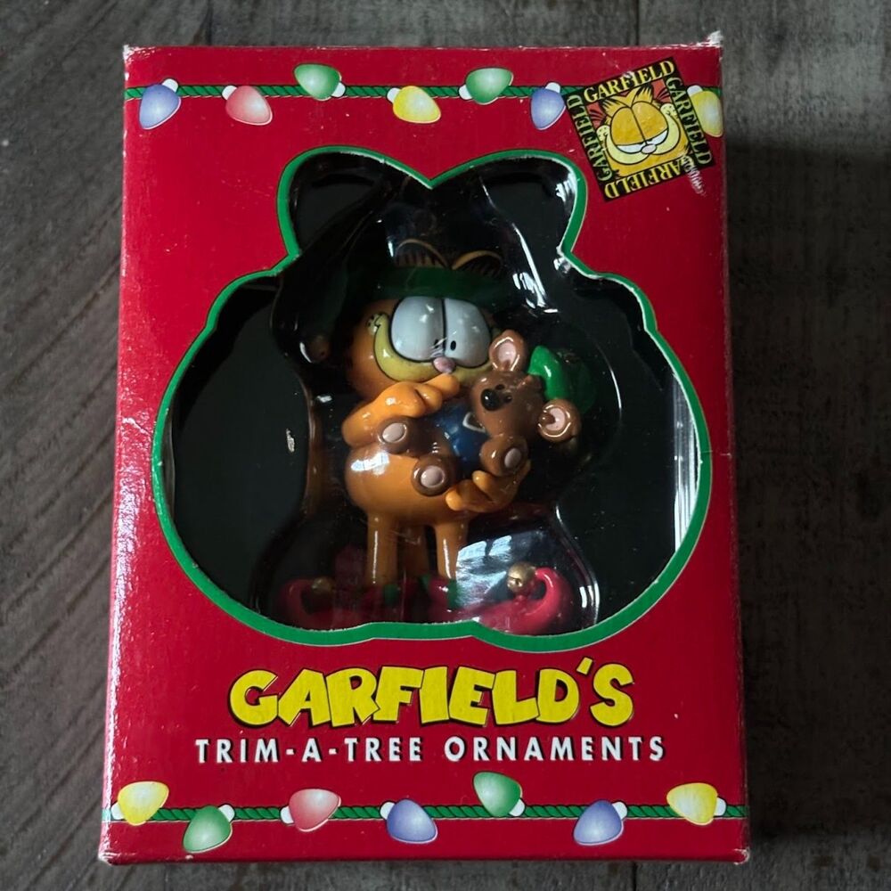 Vintage 1990s PAWS Garfield's Trim-A-Tree Ornament Elf Garfield Holding Pooky